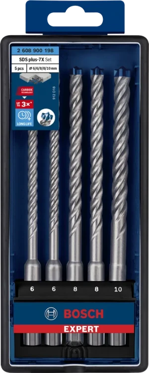 Wytrzymałe etui z tworzywa na zestaw 5 wierteł Bosch EXPERT SDS Plus-7X 2608900198
