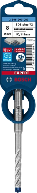 Oryginalne opakowanie wiertła do żelbetu Bosch EXPERT SDS Plus-7X 8 x 50/115 mm 2608900087