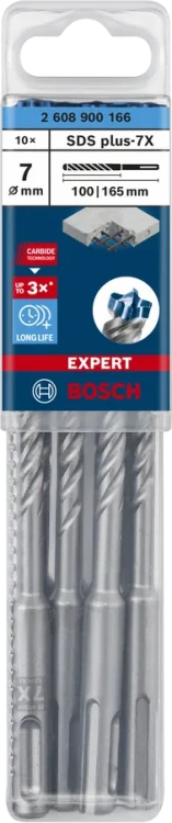 Oryginalne opakowanie wiertła do żelbetu Bosch EXPERT SDS Plus-7X 7 x 100/165 mm 2608900084