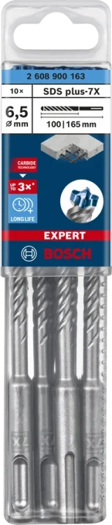 Oryginalne opakowanie wiertła do żelbetu Bosch EXPERT SDS Plus-7X 6,5 x 100/165 mm 2608900078