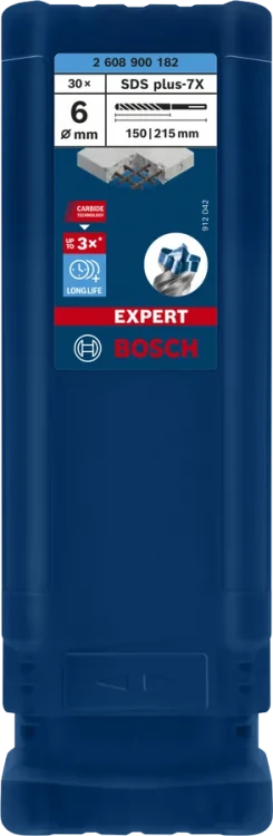 Opakowanie detaliczne długiego wiertła Bosch EXPERT SDS Plus-7X 6 x 150 x 215 mm 2608900073