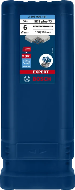 Opakowanie detaliczne długiego wiertła Bosch EXPERT SDS Plus-7X 6 x 100 x 165 mm 2608900191