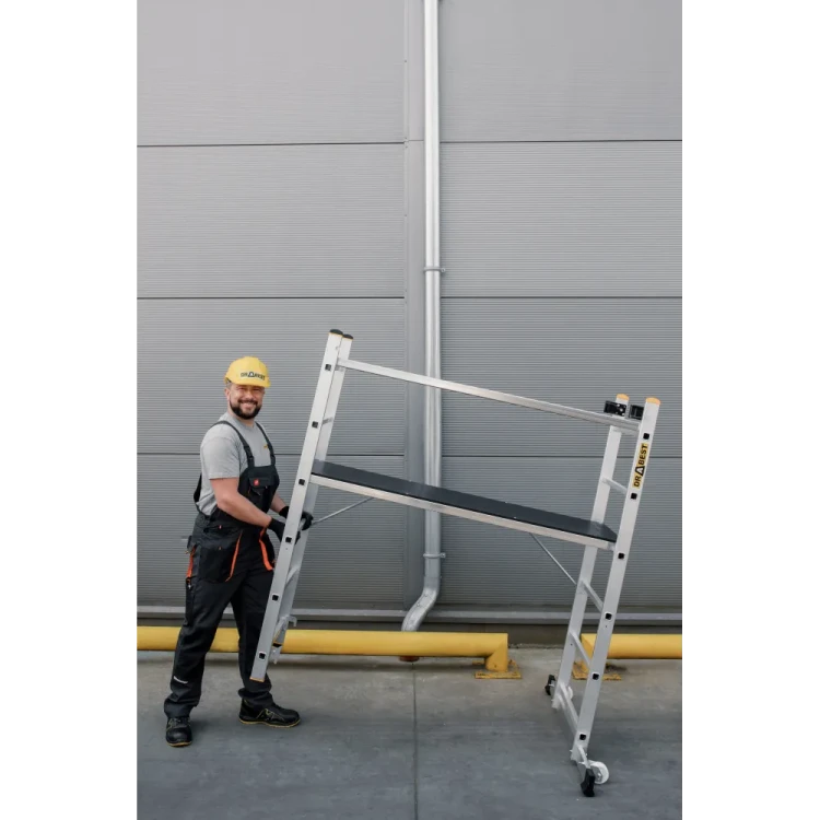 Kompaktowe rusztowanie drabinowe Drabest 2x6 PRO złożone do transportu i magazynowania
