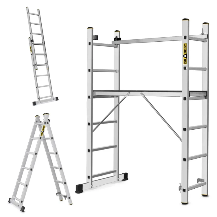 Aluminiowe rusztowanie drabinowe 2x6 PRO Drabest AL-DR-RU-2X6-PRO-2K+H z kółkami i hakiem