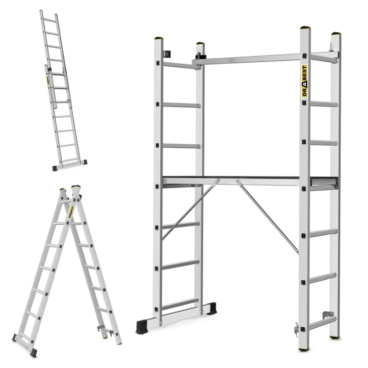 Aluminiowe rusztowanie drabinowe 2x7 PRO Drabest AL-DR-RU-2X7-PRO-2K+H z kółkami i hakiem