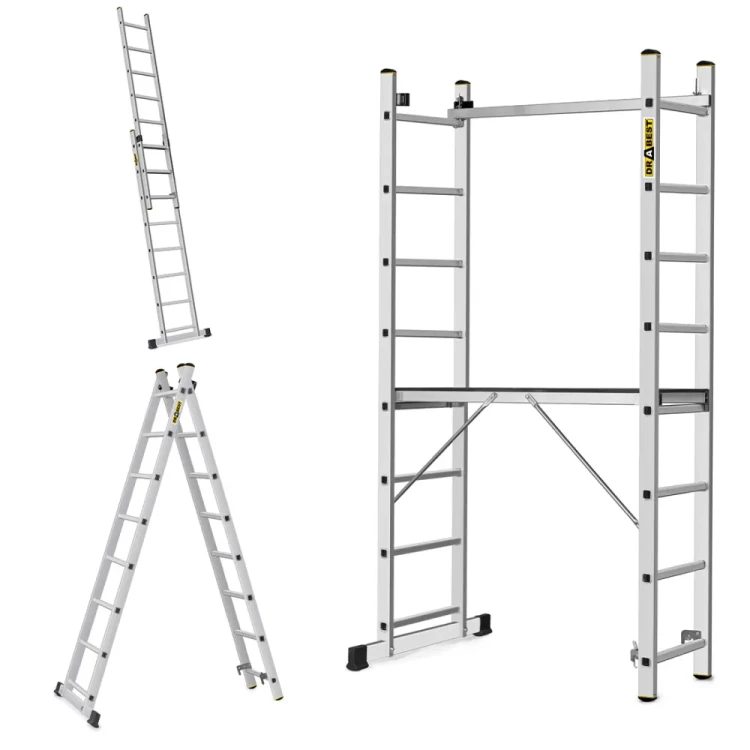 Wielofunkcyjne rusztowanie aluminiowe drabinowe 2x8 PRO Drabest AL-DR-RU-2X8-PRO-2K+H z kółkami i hakiem