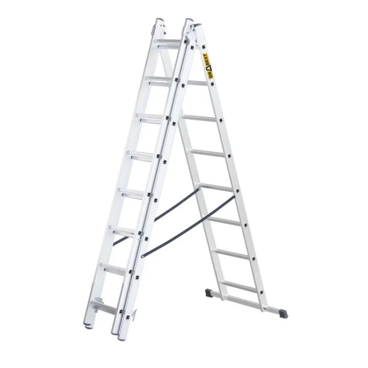 Szeroki stabilizator bazowy 86 cm z antypoślizgowymi stopkami oraz pasy zabezpieczające drabinę 3x8