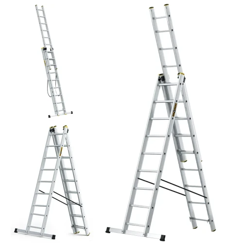 Profesjonalna drabina aluminiowa 3-elementowa 3x9 Drabest PRO wielofunkcyjna z hakiem DR-AL-DW-PRO-3X9-2K+H