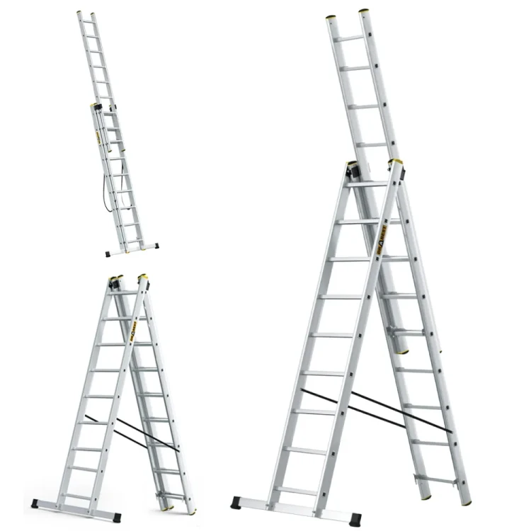 Profesjonalna drabina aluminiowa 3-elementowa 3x9 Drabest PRO wielofunkcyjna z hakiem DR-AL-DW-PRO-3X9-2K+H