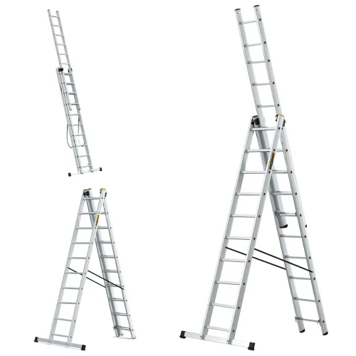 Dwustronna profesjonalna drabina aluminiowa rozstawna wolnostojąca Drabest PRO 3x10 30 szczebli