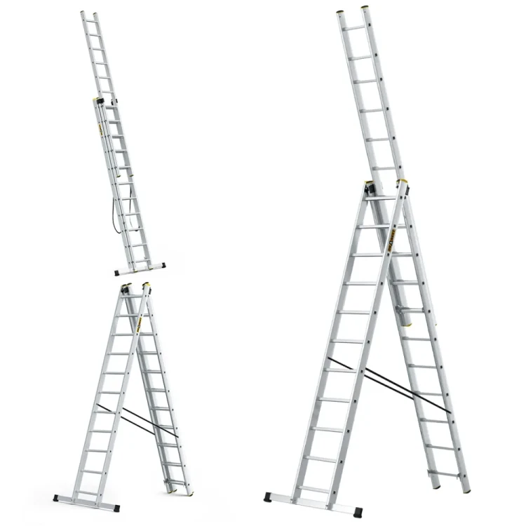 Kompaktowa profesjonalna drabina aluminiowa 3x11 Drabest PRO o wymiarach transportowych 298x45x17,5 cm i wadze 16,4 kg