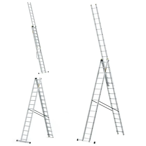 Dwustronna profesjonalna drabina aluminiowa rozstawna wolnostojąca Drabest PRO 3x15 45 szczebli