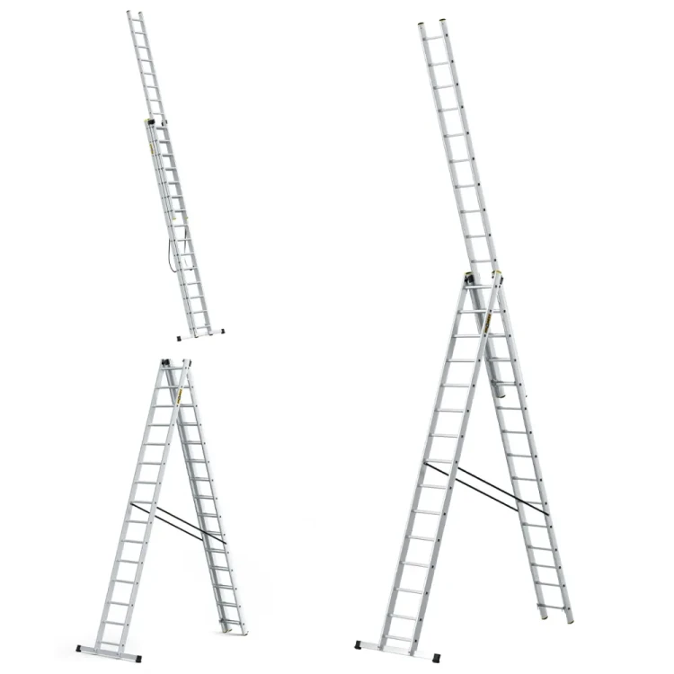 Dwustronna profesjonalna drabina aluminiowa rozstawna wolnostojąca Drabest PRO 3x15 45 szczebli