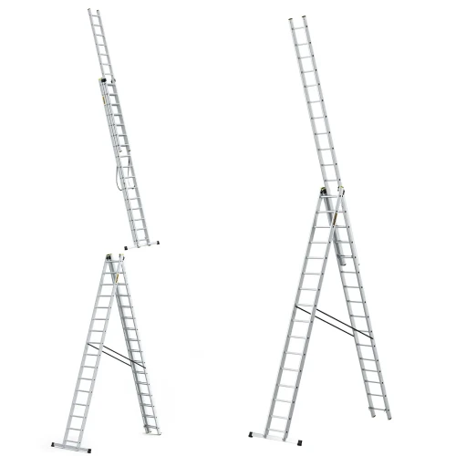 Dwustronna profesjonalna drabina aluminiowa rozstawna wolnostojąca Drabest PRO 3x16 48 szczebli