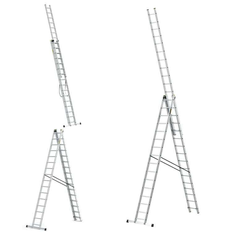 Dwustronna profesjonalna drabina aluminiowa rozstawna wolnostojąca Drabest PRO 3x16 48 szczebli