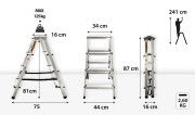 Szeroki podest roboczy 16x34 cm i profilowane stopnie 8 cm w drabinie domowej DRABEST