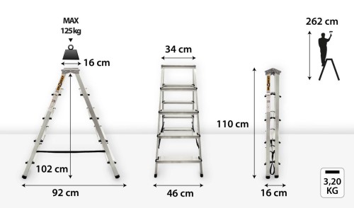 Podest roboczy 16x34 cm na wysokości 102 cm w drabince aluminiowej Drabest 5 stopni