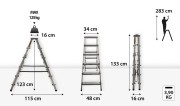 Podest roboczy 16x34 cm na wysokości 123 cm w drabince aluminiowej Drabest 6 stopni
