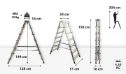 Podest roboczy 16x34 cm na wysokości 144 cm w drabince aluminiowej Drabest 7 stopni