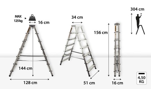 Podest roboczy 16x34 cm na wysokości 144 cm w drabince aluminiowej Drabest 7 stopni