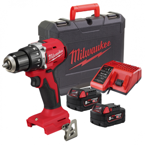 Zestaw z wiertarko-wkrętarką Milwaukee M18 BLPDRC z dwoma akumulatorami, ładowarką i walizką
