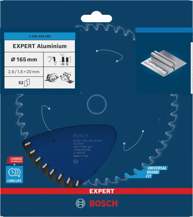Oryginalne opakowanie tarczy Bosch Expert for Aluminium 2608644095 z parametrami technicznymi