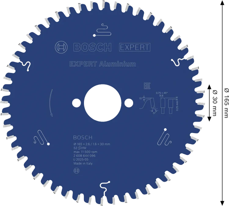 Tarcza pilarska Bosch Expert for Aluminium 165 x 30 mm 52 zęby 2608644096