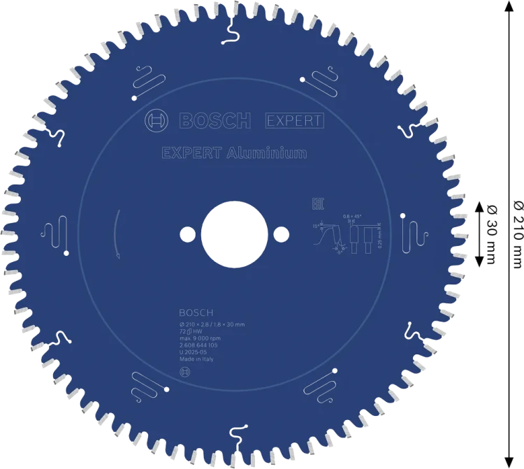 Tarcza tnąca Bosch Expert for Aluminium pod kątem, widoczne szczeliny dylatacyjne redukujące drgania