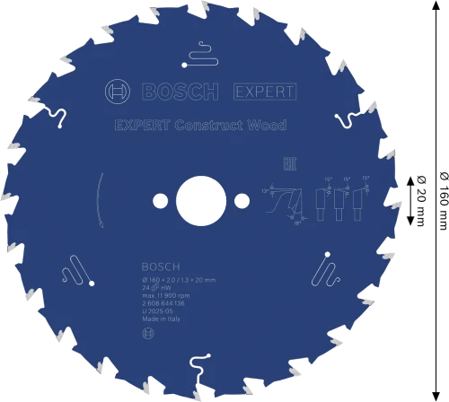 Zbliżenie na zęby z węglika spiekanego Microteq odporne na gwoździe tarczy Bosch Expert for Construct Wood