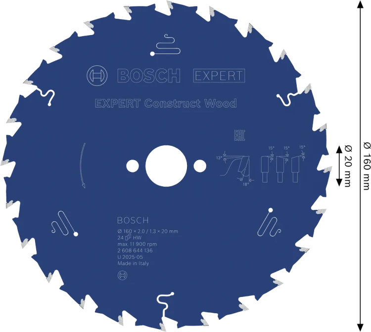 Zbliżenie na zęby z węglika spiekanego Microteq odporne na gwoździe tarczy Bosch Expert for Construct Wood