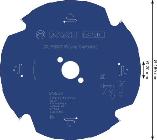 Zbliżenie na zęby diamentowe PCD tarczy Bosch 2608644121 o geometrii TCG