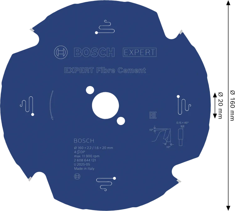 Zbliżenie na zęby diamentowe PCD tarczy Bosch 2608644121 o geometrii TCG