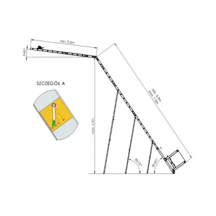 Aluminiowa podpora teleskopowa 4,5 m oraz szeroki stabilizator podstawy windy DRABEST