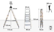 Antypoślizgowe ryflowane stopnie 8 cm z profilem podłużnicy w drabinie Drabest PRO 6 stopni