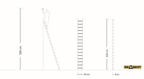 Powiększony stabilizator poprzeczny 90 cm ze stopkami antypoślizgowymi w drabinie Drabest PRO 16 szczebli