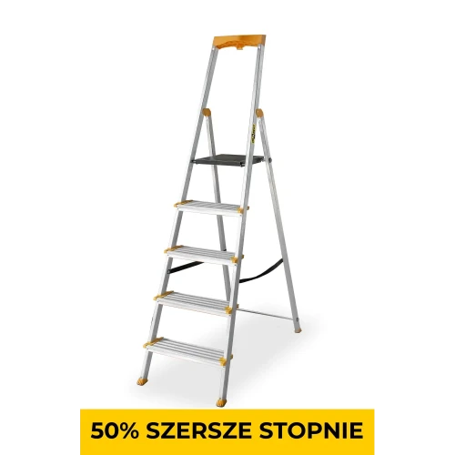Aluminiowa drabina jednostronna 5 szerszych stopni MAX 150 kg Drabest widok ogólny