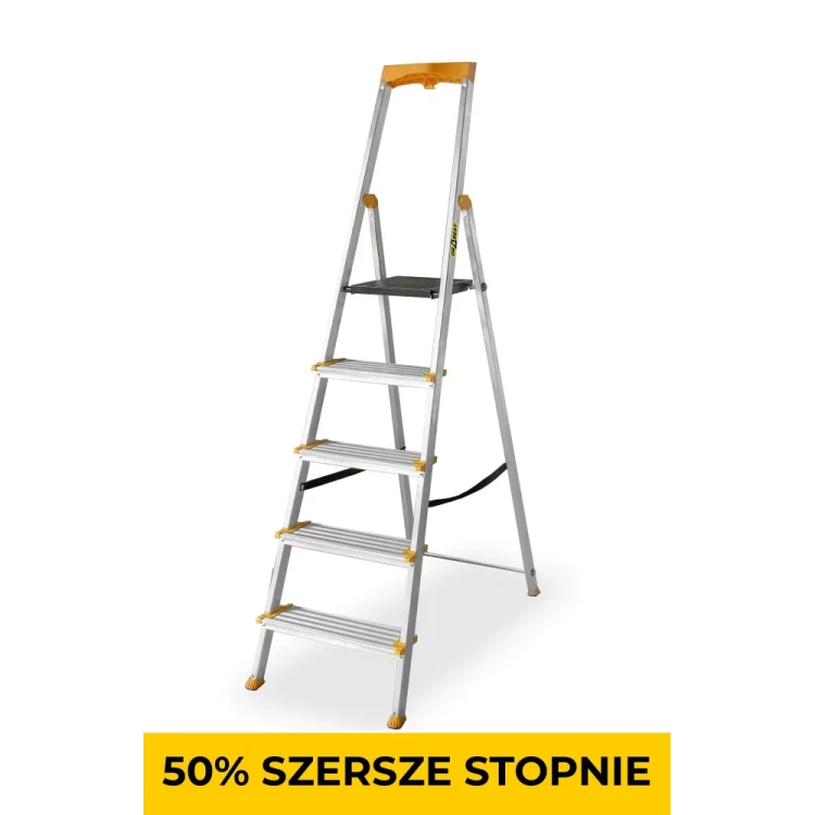 Aluminiowa drabina jednostronna 5 szerszych stopni MAX 150 kg Drabest widok ogólny