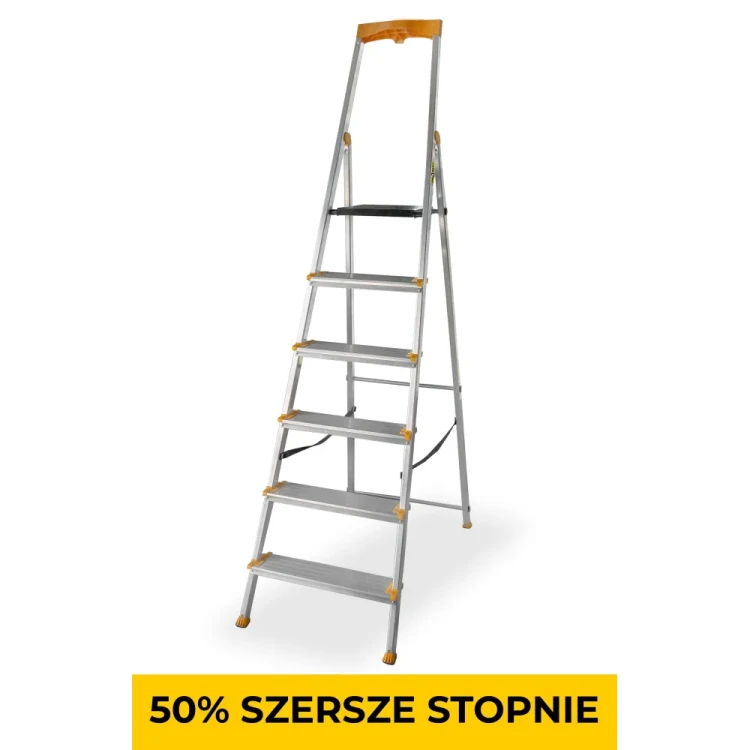 Aluminiowa drabina jednostronna 6 szerszych stopni MAX 150 kg Drabest