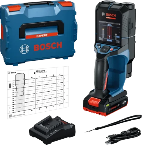 Zestaw Bosch EXPERT D-tect 18V-200-17C z akumulatorem, ładowarką i akcesoriami w walizce L-BOXX 136