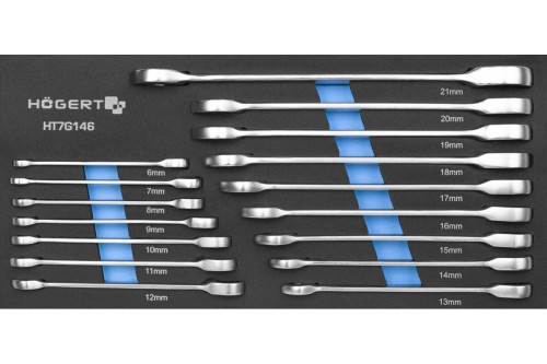 Zestaw 16 kluczy płasko-oczkowych z grzechotką Hogert Technik HT7G146 we wkładzie EVA