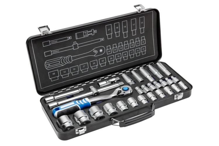 HT1R480 – zestaw kluczy nasadowych 1/2 cala, 29 elementów w metalowej walizce