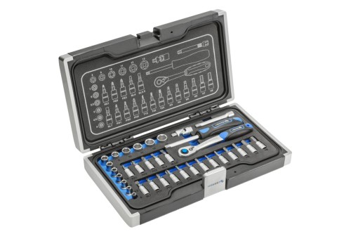 Hogert Technik HT1R464 – zestaw narzędzi 34 elementy z grzechotką 1/4 cala