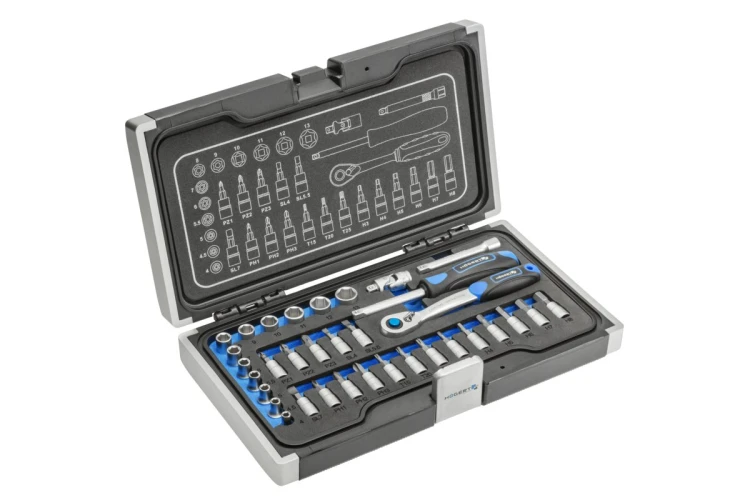 Hogert Technik HT1R464 – zestaw narzędzi 34 elementy z grzechotką 1/4 cala