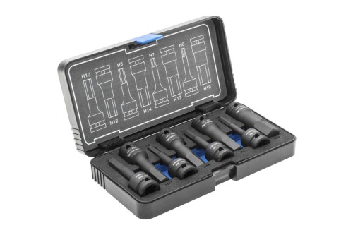 Hogert Technik HT6R004 – zestaw 8 udarowych nasadek HEX 1/2 cala ze stali CrMo, rozmiary H6–H19