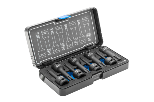 Hogert Technik HT6R002 – zestaw 8 udarowych nasadek TORX 1/2 cala ze stali CrMo, T30–T80