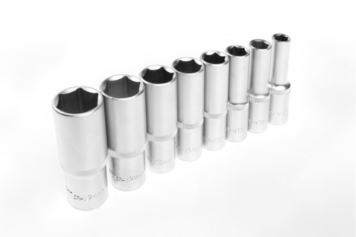 Klucze nasadowe długie Hogert ze stali CrV, komplet w rozmiarach 10–24 mm