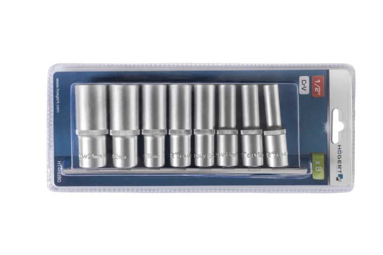 Zestaw nasadek Hogert HT4R050 1/2 cala, rozmiary 10, 12, 13, 15, 17, 19, 22 i 24 mm