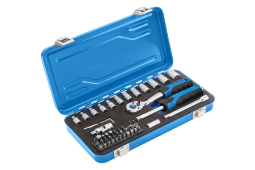 Hogert Technik HT1R485 – zestaw narzędzi nasadowych 53 elementy 1/4 cala w metalowej walizce