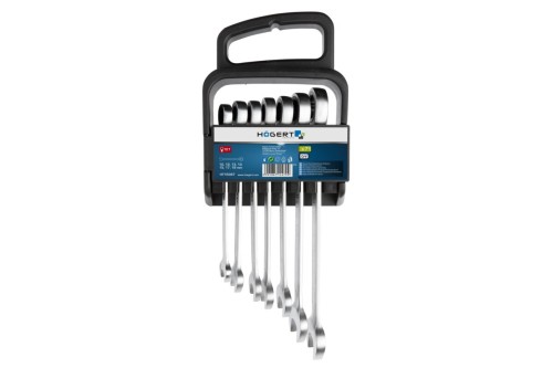 Zestaw kluczy płasko-oczkowych z grzechotką Hogert Technik HT1R397, 7 sztuk 10–19 mm, stal CrV