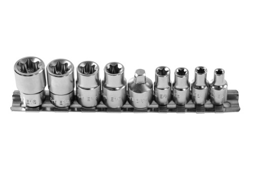 Hogert Technik HT1A884 – zestaw 9 nasadek TORX 1/4 i 3/8 cala ze stali CrV